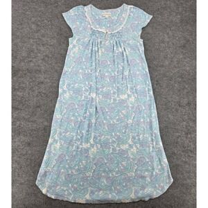 Miss Elaine Blue Paisley Lace Trim Cap Sleeve Nightgown Medium